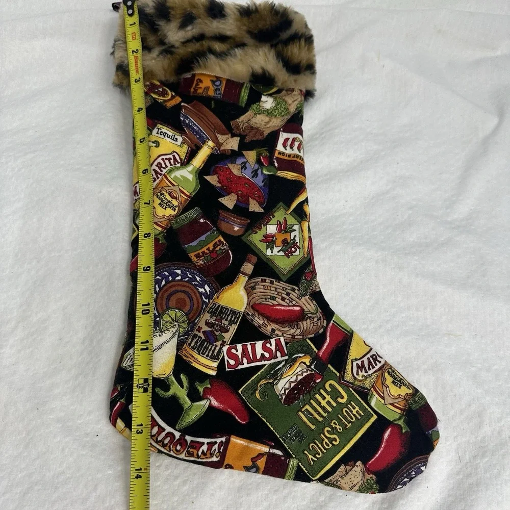Christmas Stocking Chile Peppers Hot Salsa Tequila Spicy Faux Fur Trim Lined 14